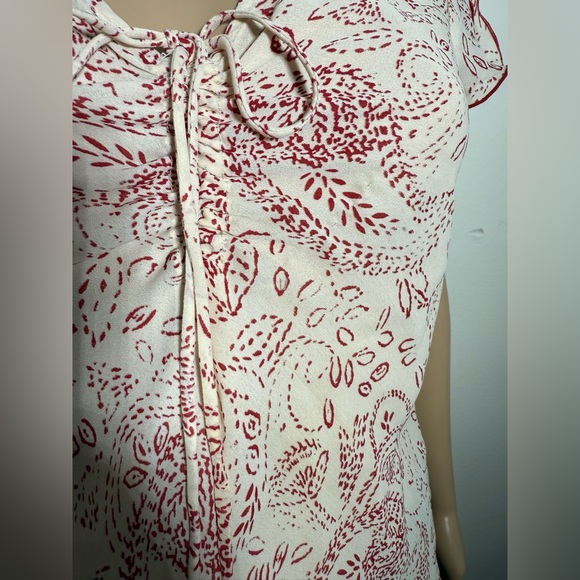 Y2K Jonathan Martin Studio‎ Paisley Cream/Red Sheer Top Scrunch Bow Women’s Sz L - Picture 5 of 8